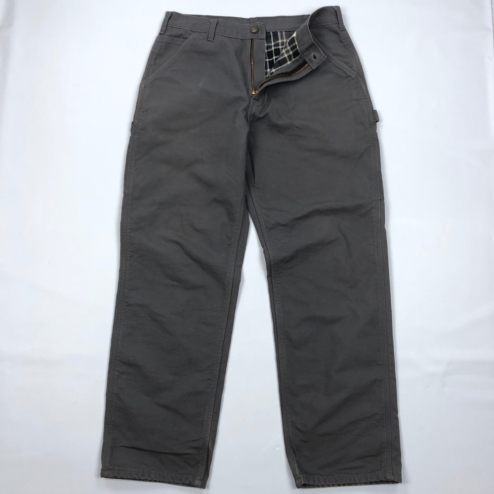 Carhartt B111 Gravel Gray Flannel Lined Duck Canvas Carpenter Pants Mens 34x32
